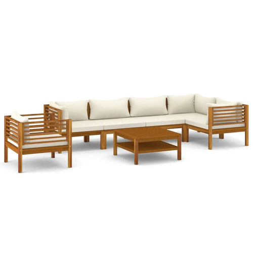 NNEVL 7 Piece Garden Lounge Set with Cream Cushion Solid Acacia Wood-1