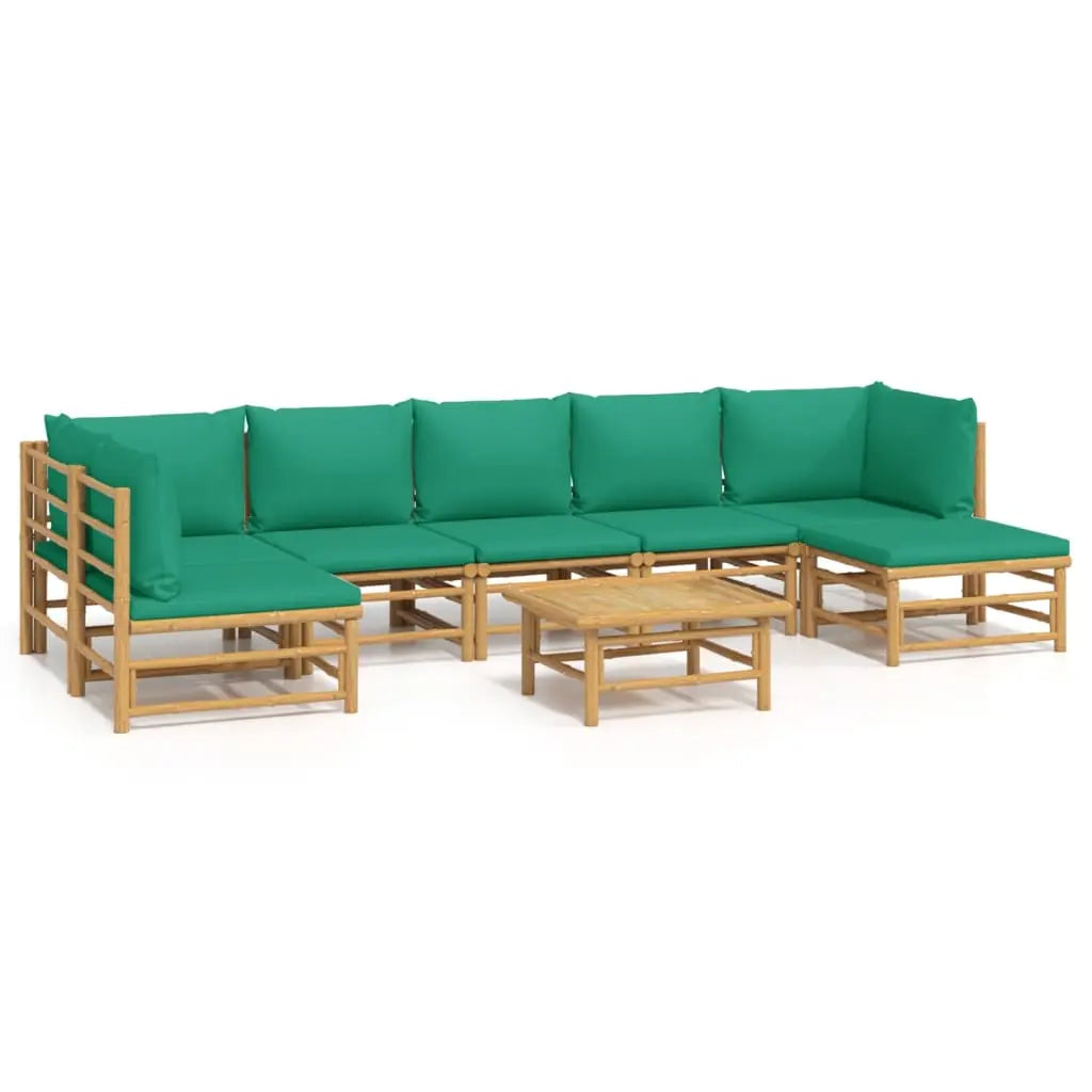 NNEVL 8 Piece Garden Lounge Set with Green Cushions  Bamboo-1