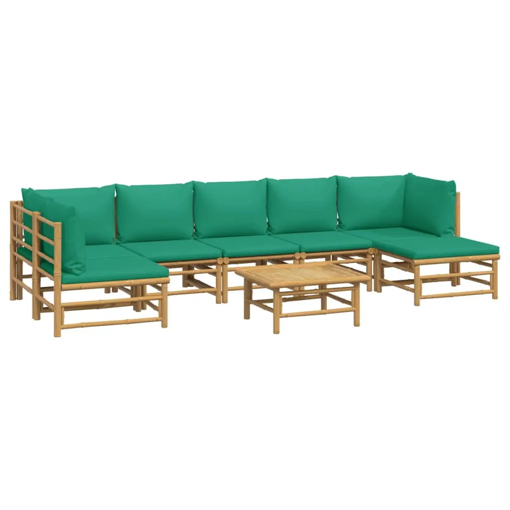 NNEVL 8 Piece Garden Lounge Set with Green Cushions  Bamboo NNEVL