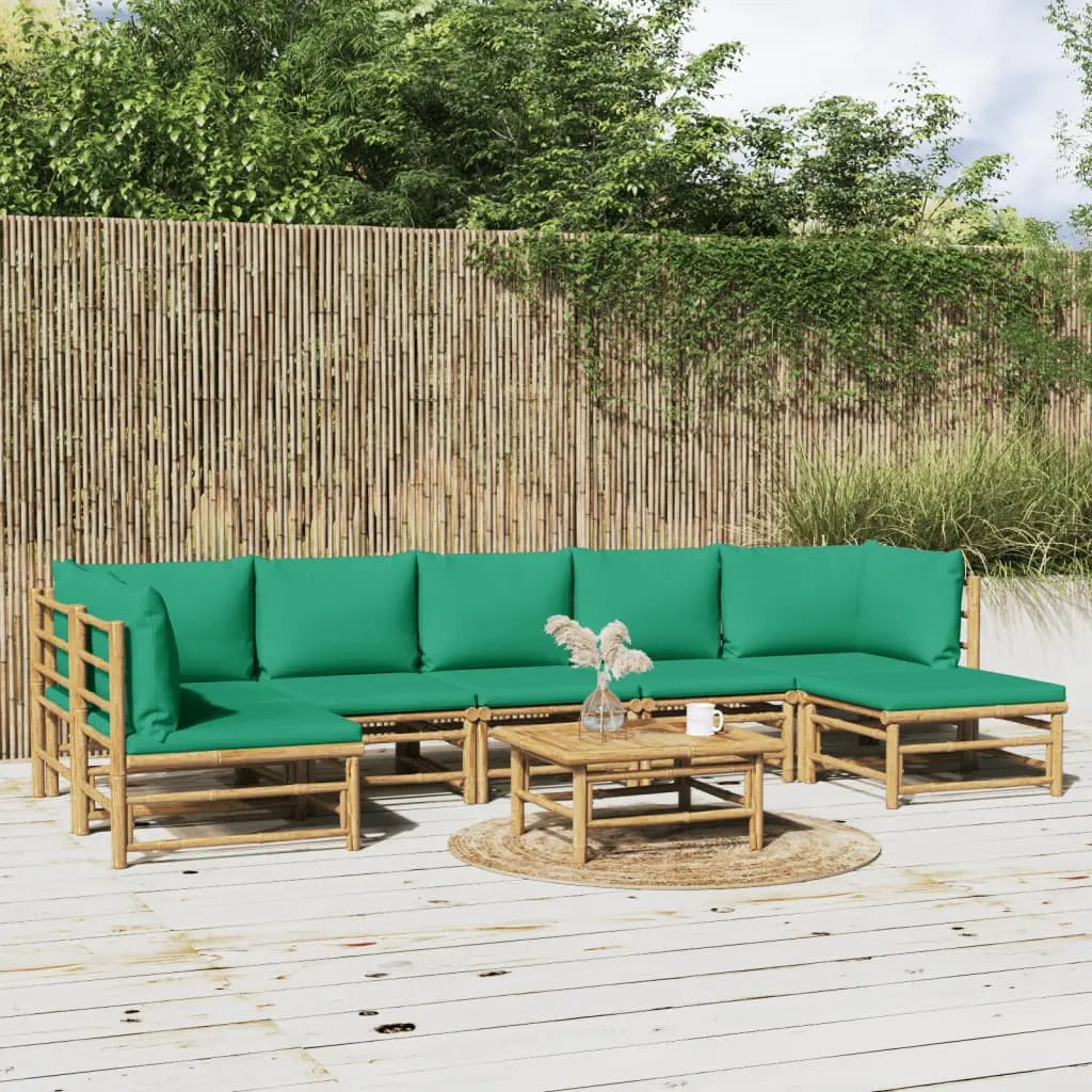 NNEVL 8 Piece Garden Lounge Set with Green Cushions  Bamboo NNEVL
